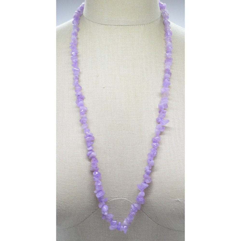 Purple Quartz Polished Gemstones Long Necklace Vintage No Clasp